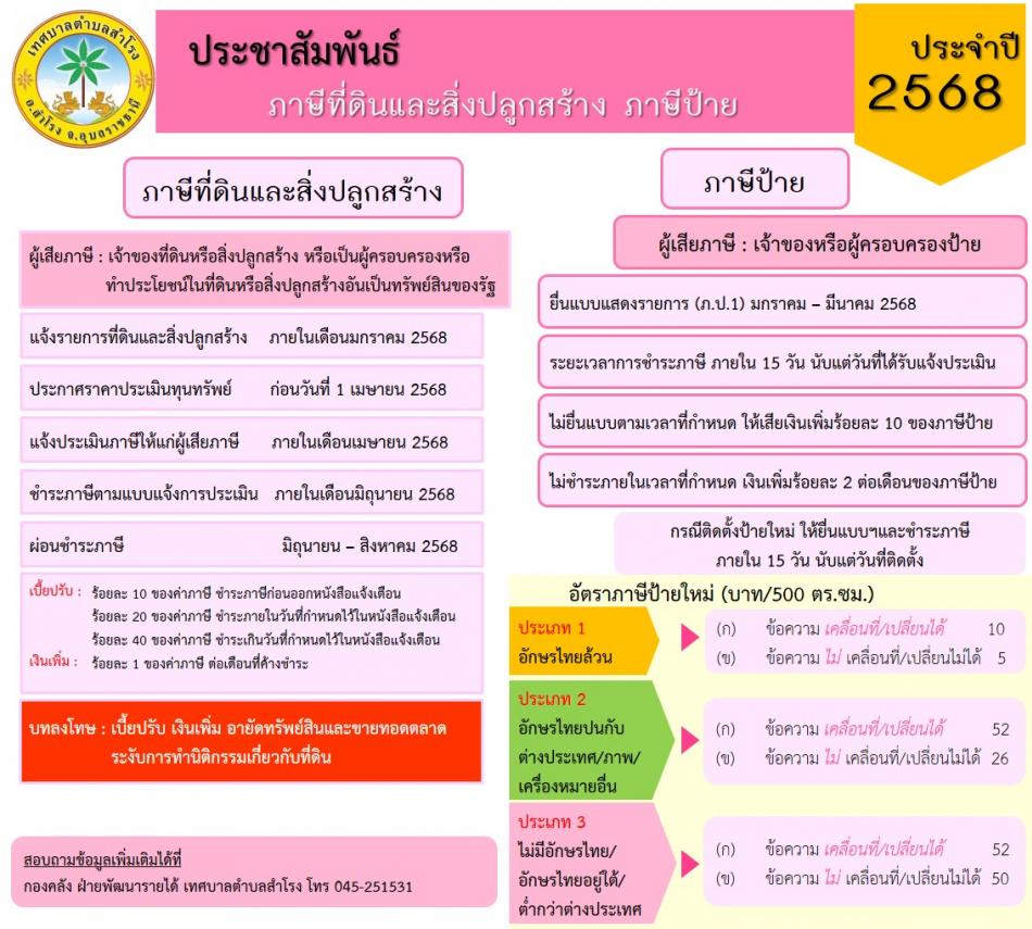 ประชาสัมพันธ์กำหนดการรับชำระภาษี ประจำปี 2568