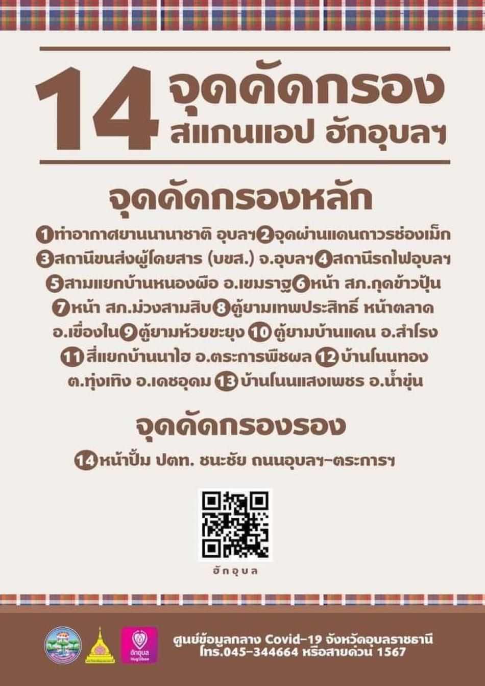 14 จุดคัดกรอง สแกนแอป ฮักอุบลฯ